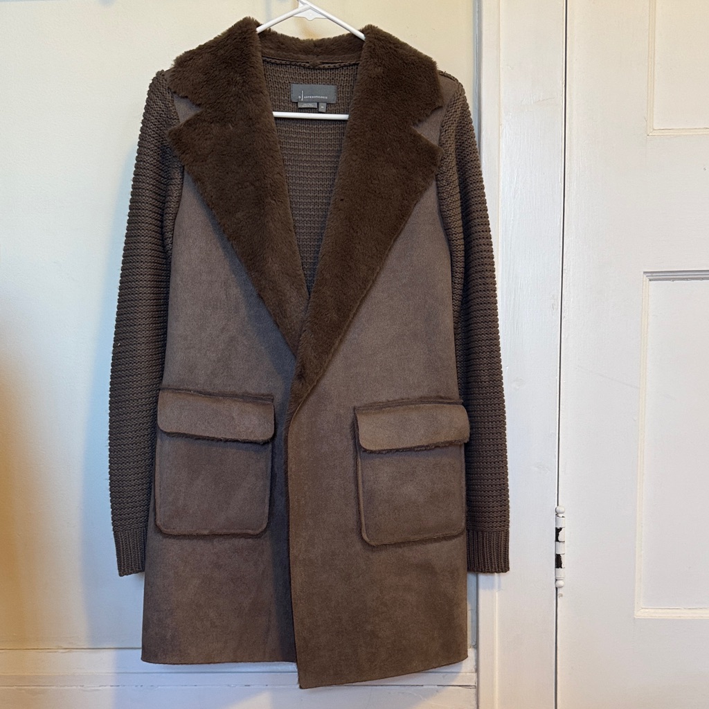 Anthropologie Sweater Coat With Faux Shearling And Suede